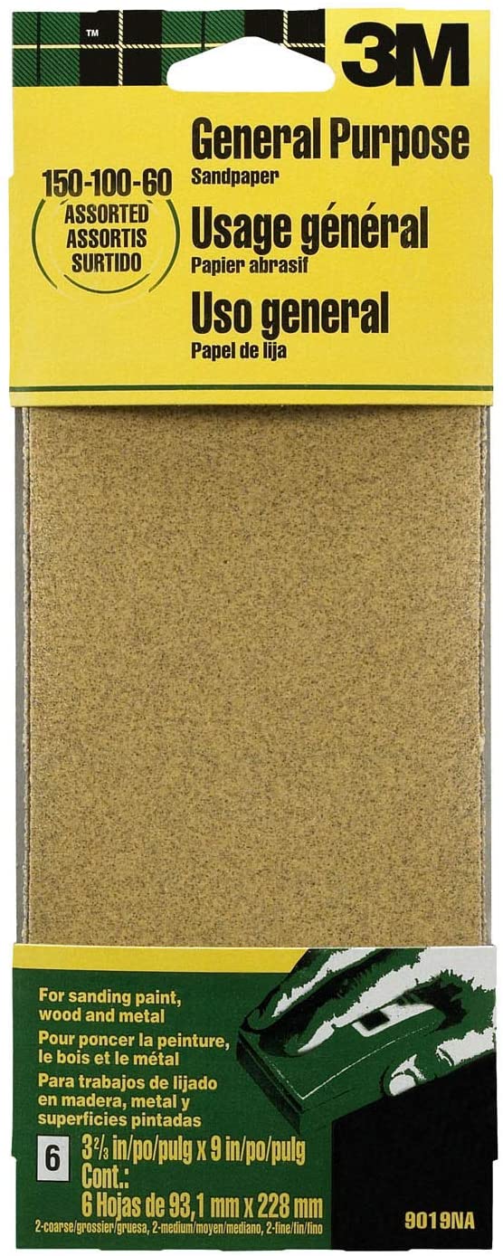 3M 9019 General Purpose Sandpaper Sheets, 3-2/3-in by 9-in, Assorted Grit