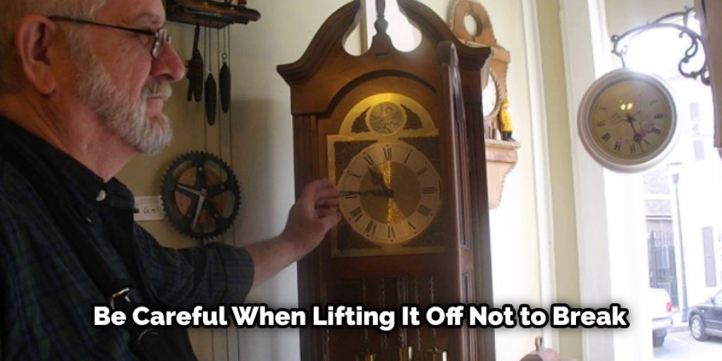If the pendulum is broken when you take the clock down, be very careful when you lift it off not to break any of the pieces off in the works.